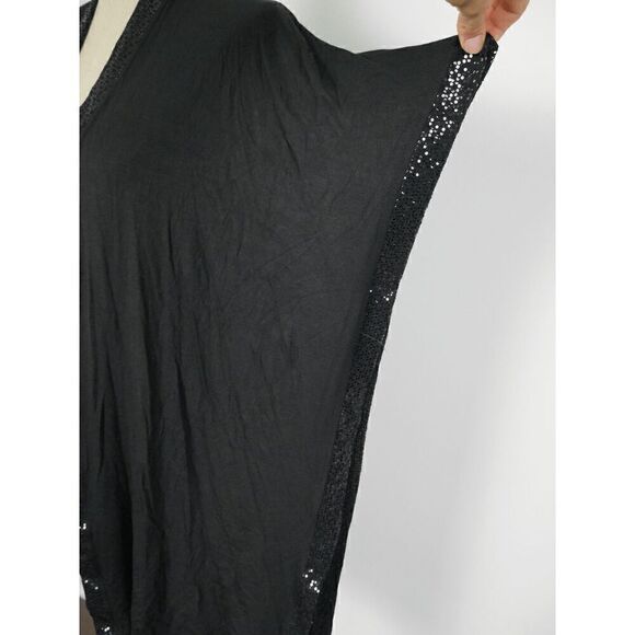 COIN 1804 Plus Size Black Sequin Contrast Kimono Top One Size - Picture 4 of 8